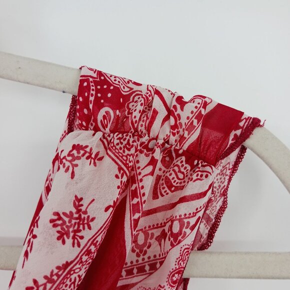 RAVE Y2K Red White Bandana Print Asymmetrical Hem Sheer Top - Picture 7 of 12